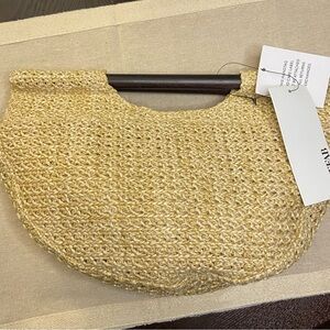 Just Fab Woven Crescent Wood Handle Cutch